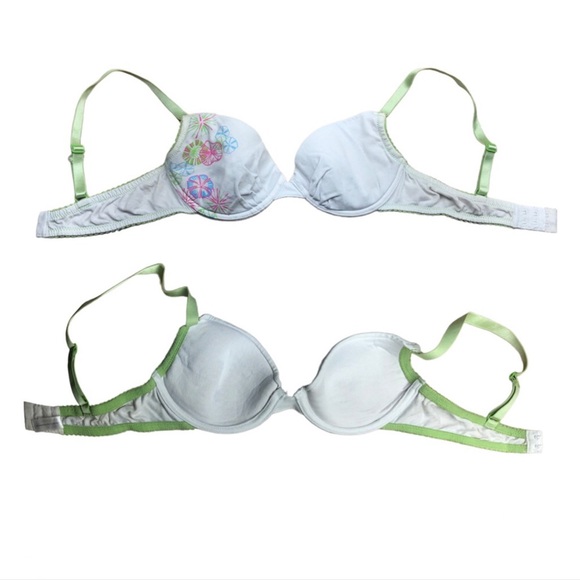 LVER bra 34 A blue and white and green floral design PACK OF 2 - Picture 3 of 9